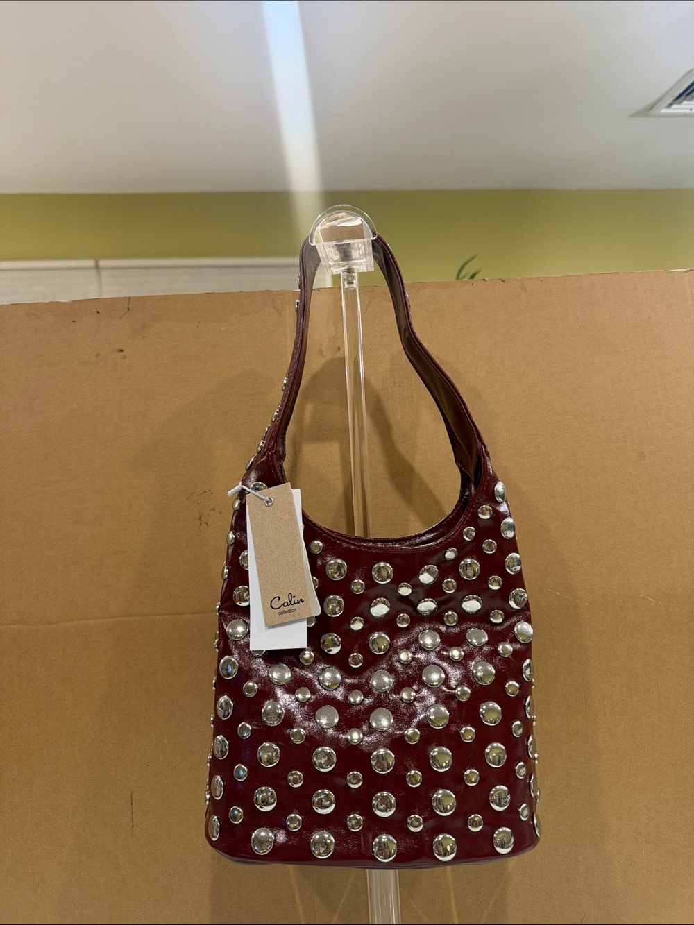Colin Burgundy Studded Shoulder Bag